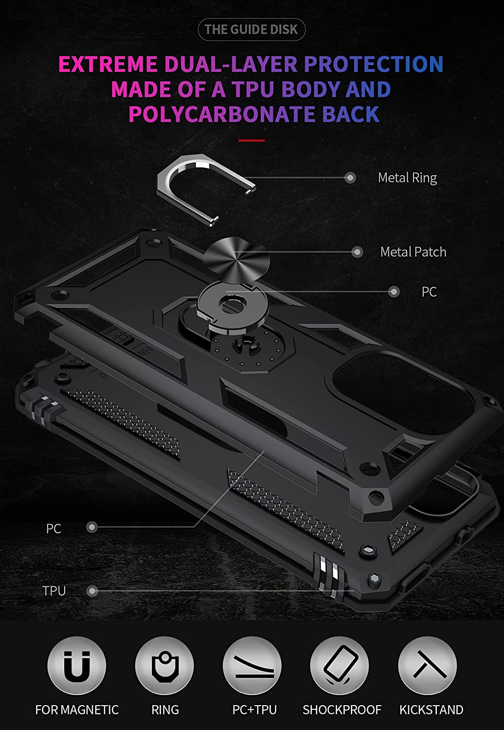 Protectores para celular  para Xiaomi  Pocophone Poco F3 Funda reforzada con anillo v2 Negro